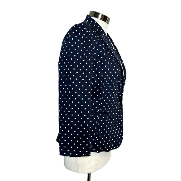 SANDRO STUDIO CAREER NAVY POLKA DOT LIGHTWEIGHT STRETCH CROPPED BLAZER - Picture 5 of 12